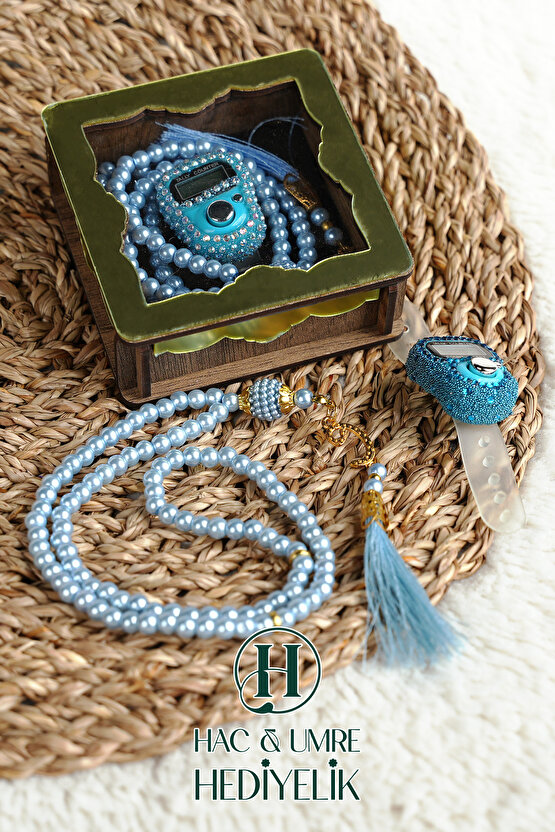 Hediyelik Tesbih Seti | Ahşap Kutulu Elektronik Tesbih ve 99lu İnci Tespih | Özel Gün Hediyesi