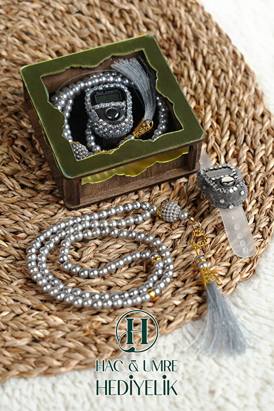 Hediyelik Tesbih Seti | Ahşap Kutulu Elektronik Tesbih ve 99lu İnci Tespih | Özel Gün Hediyesi