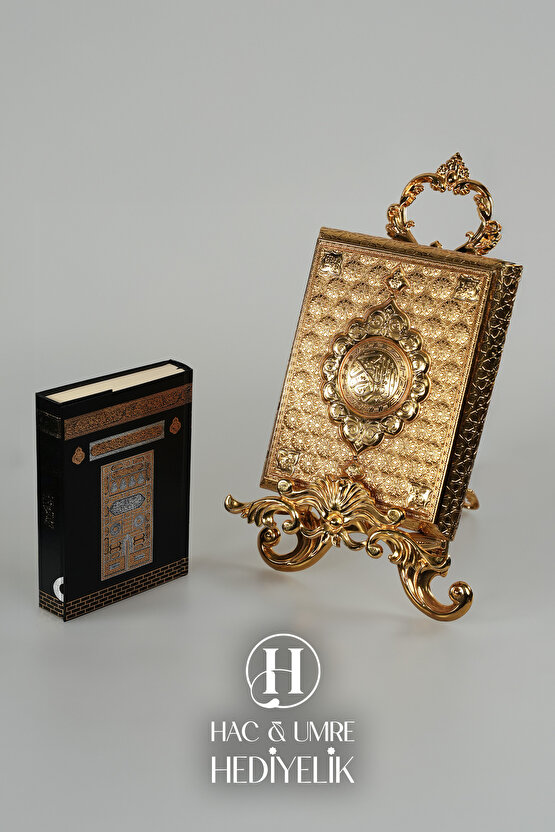 Kuran Standı ve Kuranı Kerim | Lüks Dekoratif Kuran Kabı ve Kuran Seti | Gold Kuran Muhafazası Seti