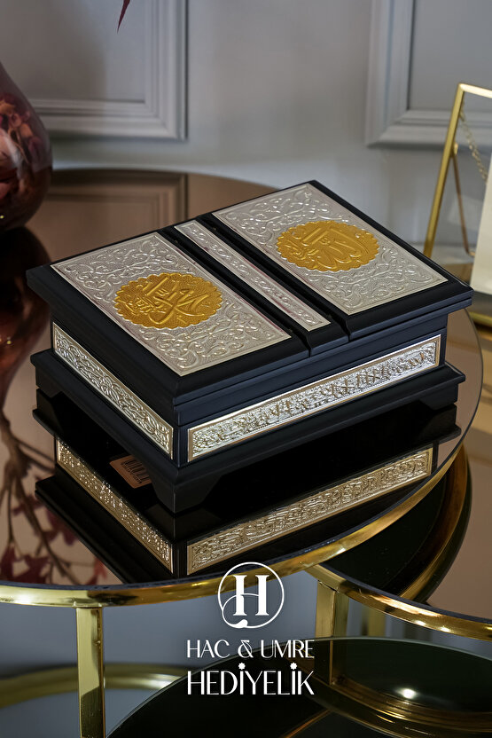 Kuran, Kuran Kabı, Lüks Rahle, 925 Gümüş İşlemeli Masif Ahşap Kuran Rahlesi ve Kuran-ı Kerim Seti