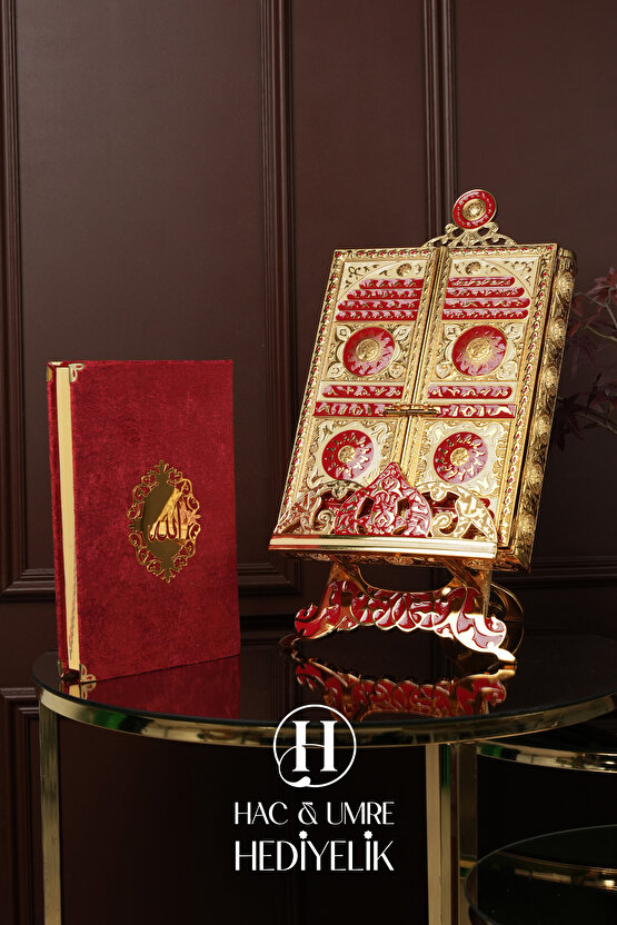 Kuran Kabı | Kuran Standı | Desenli Standlı Kuran Kabı ve Kadife Kuran Hediyeli | Kuranı Kerim Seti