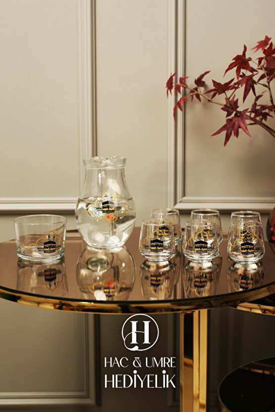 Zemzem Takımı Cam Sunum Seti 8 Parça | Lüks Mevlid İkram Takımı | Şerbet Seti
