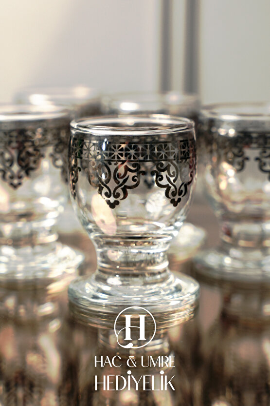 Cam Sunum Takımı 8 Parça | Gümüş Dekoratif Karaf Seti | Lüks İkram Takımı | Zemzem Sunum Seti