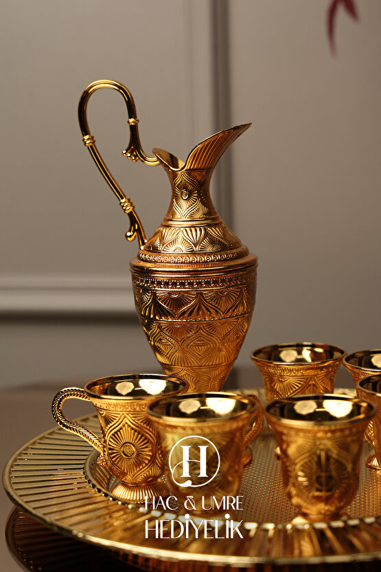 Zemzem Takımı | Zemzem Fincan Seti | Gold Zemzem Sunum Tepsisi, İbrik ve Bardak Set