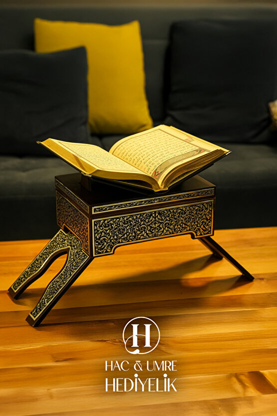 Gümüş Kaplama Ahşap Rahle ve Kuranı Kerim Seti, Gümüş İşlemeli Lüks Kuran Okuma Sehpası ve Kuran Set