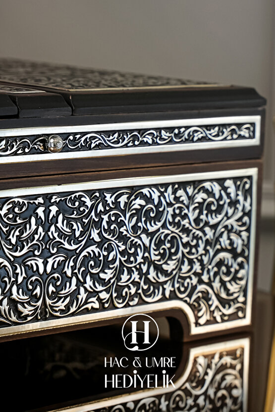 Gümüş Kaplama Ahşap Rahle ve Kuranı Kerim Seti, Gümüş İşlemeli Lüks Kuran Okuma Sehpası ve Kuran Set