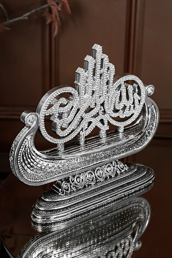 LÜKS OFİS HEDİYESİ FİGÜR DEKORATİF OBJE GEMİ BESMELE GÜMÜŞ