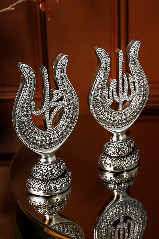 Ofis Biblo Ofis Dekor Hediyelik Lüks Gümüş Lale Allah Muhammed Dekoratif Obje Hediye Aksesuar Seti