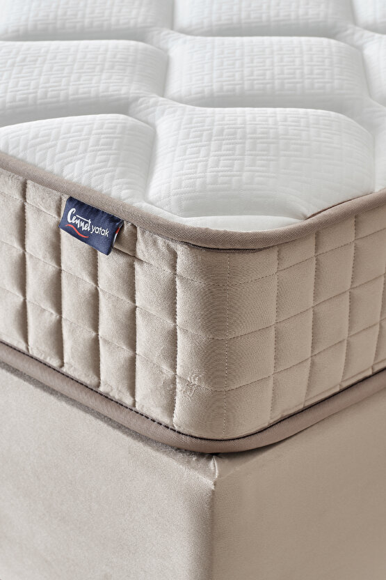 Manolya Serisi Tek Kişilik Sandıklı Baza ve Başlık + Full Ortopedik Paket Yaylı Yatak Takımı 3 lü Se