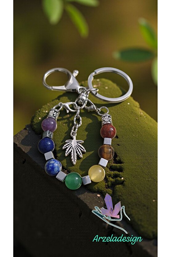 Doğal Taş 7 Çakra Anahtarlik Çagra Dengesi 8mm Doğal Taş