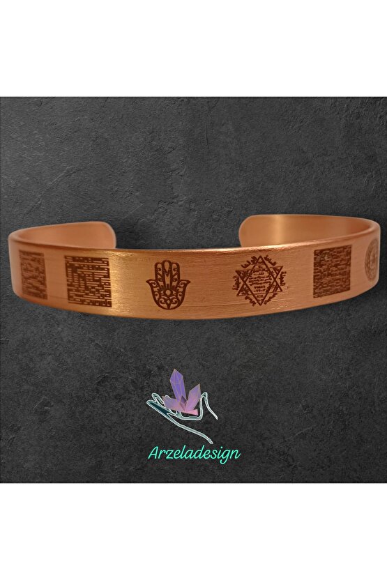 Kadın Erkek Bakır Bileklik Nazar Ayeti Felak-Ihlas Süresi Süleyman Mührü Fatma Ana Eli Celcelefiye