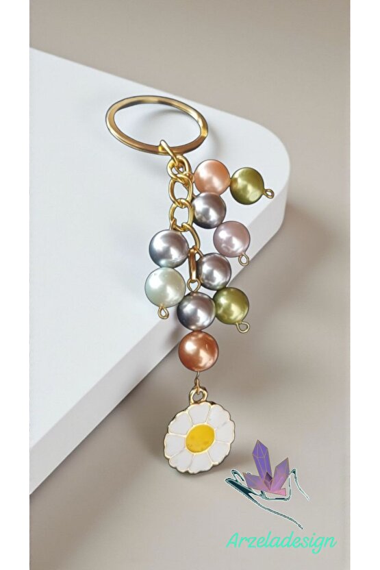 Boncuk Papatya Anahtarlık  Sedef Boncuk Inci