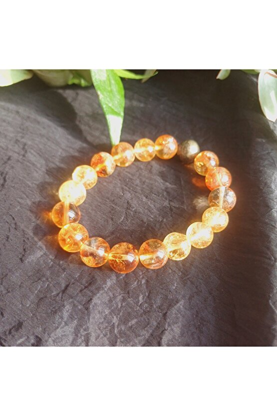 Doğal Taş Sitrin Bileklik Bilgelik Ve Bolluk Bereket Bilekliği 10mm Cem Kalite