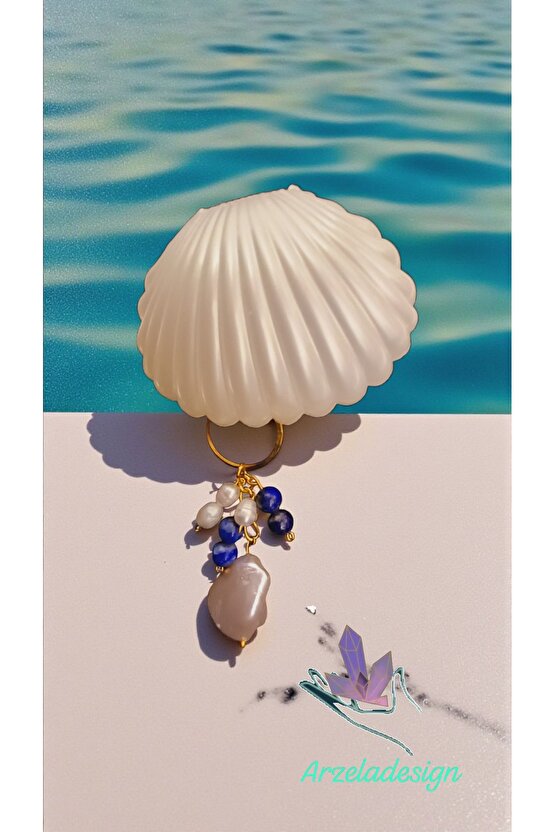 Dogal Taş Anahtarlik Barok Inci ve Lapis Lazuli Bolluk ve Bereket Enerjisi