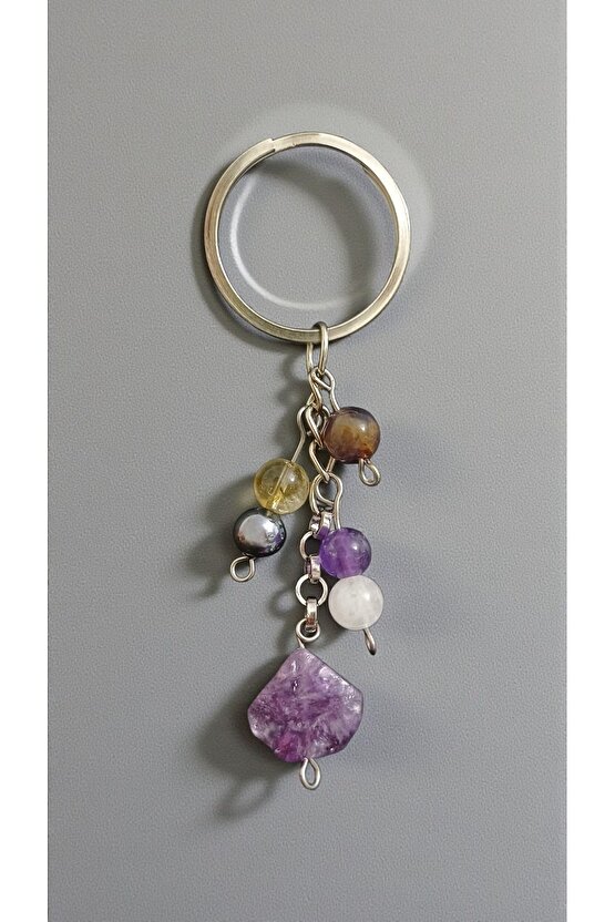 Doğal Taş Anahtarlık, Bolluk Bereket Anahtarlığı,lepidolit Ametist ,pembe Kuvars,kristal Kuvars