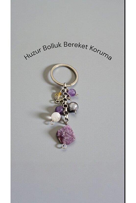 Doğal Taş Anahtarlık, Bolluk Bereket Anahtarlığı,lepidolit Ametist ,pembe Kuvars,kristal Kuvars