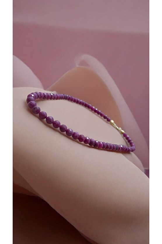 Doğal Taş YAKUT KRİSTAL KOLYE 6mm fase