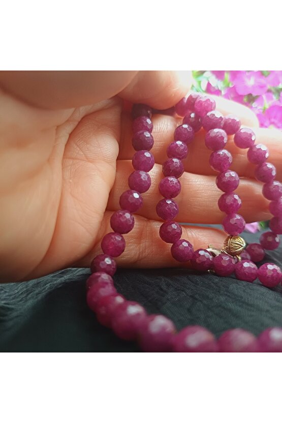 Doğal Taş YAKUT KRİSTAL KOLYE 6mm fase