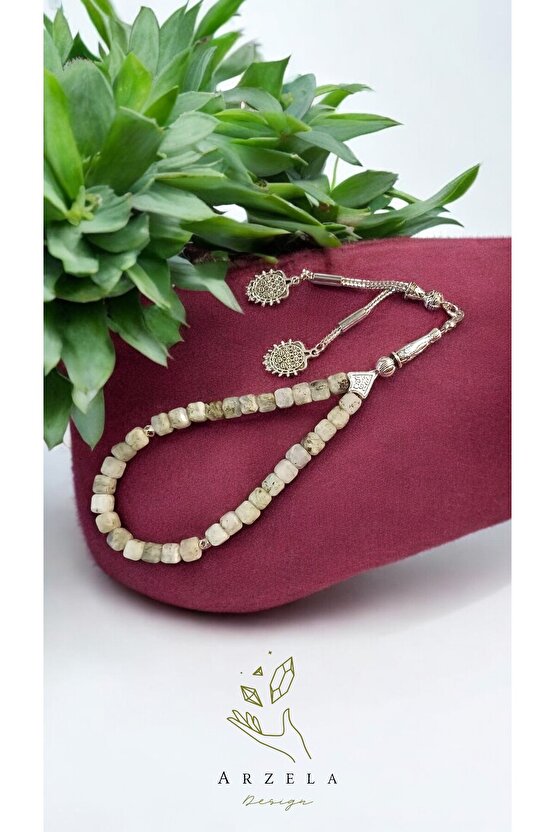 Doğal Taş Labradorit Erkek Tespıh 10mm Kare Faset Kesim