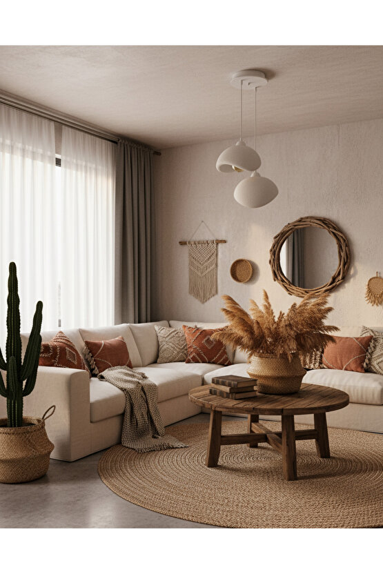 2 Li Sarkıt Avize Rustik E27 Modern Avize Bohem Beton Görünüm (RUSTİK AMPUL HEDİYEDİR.!)