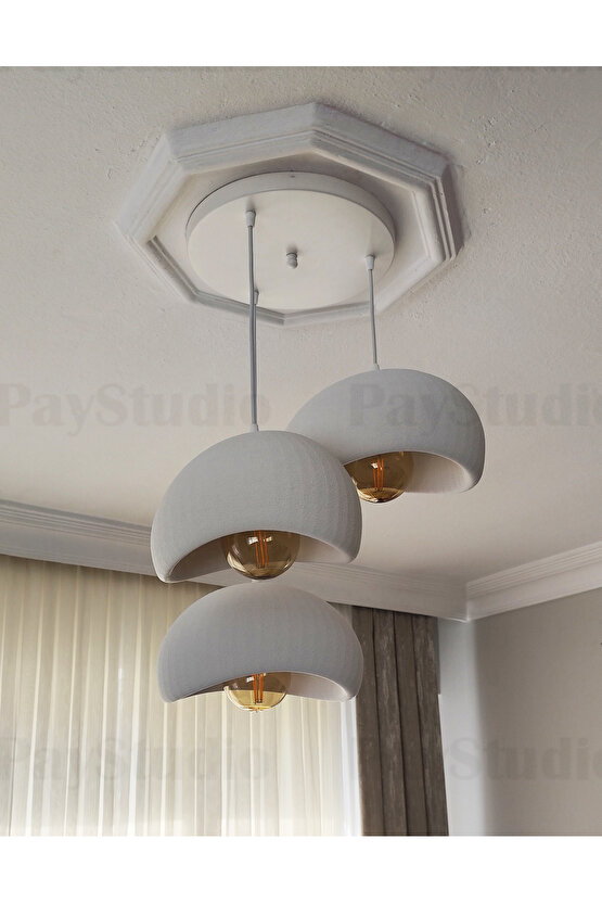 Beton Görünüm 3 Lü Sarkıt Avize Bohem Modern Rustik (E27 Ampul Hediyedir.)