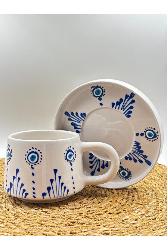 Seramik El Yapımı Altlıklı Kupa Fincan Seti