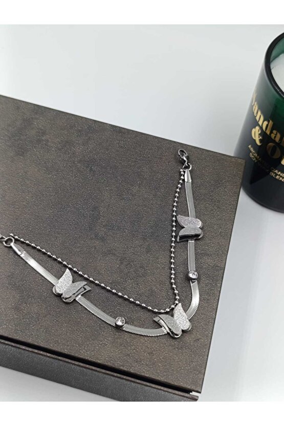 Kelebek Detaylı Çelik Bileklik