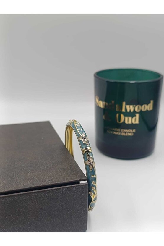 Mineli Çiçek İşlemeli Çelik Bilezik