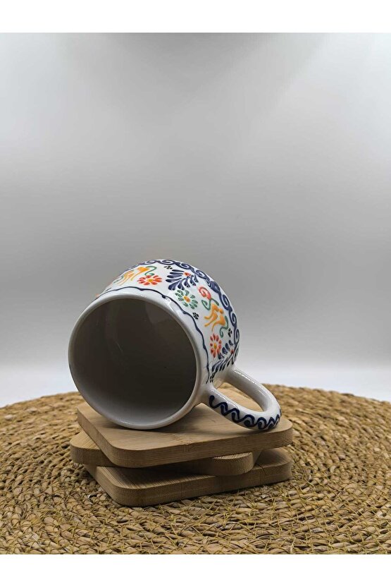 2 Adet Kabartma Desenli El Yapımı Seramik Kupa