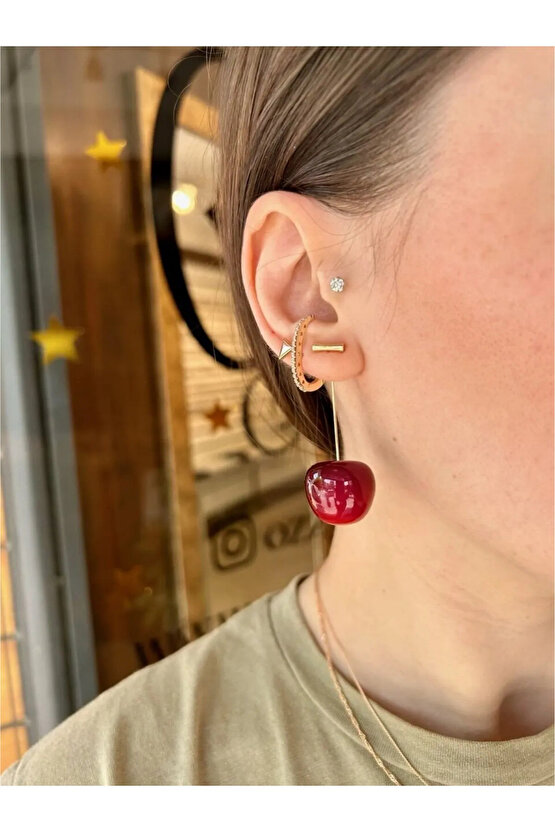 Yüksek Kalite Paslanmaz Kararmaz Çelik Kiraz Küpe