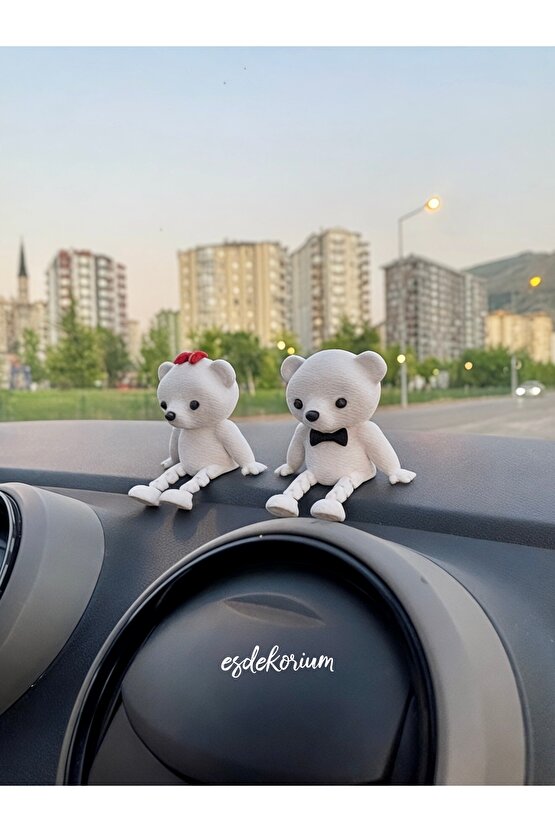 Sevimli Çift 2li Ayılar - Torpido Aksesuar - Araç Torpido Süsü - Oto Aksesuar
