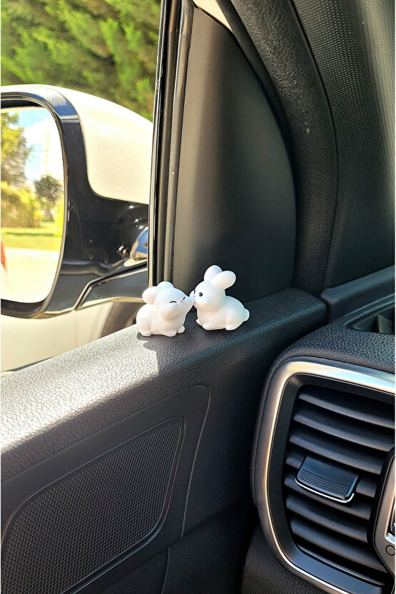 Tatlı Tavşan Çift Sert Plastik Araba Süsü, Çift Hediye, Minik Süs, Tavşan Çift
