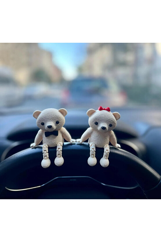 Sevimli Ayı Çifti 2li Set Beyaz Ayıcık Torpido Süsü