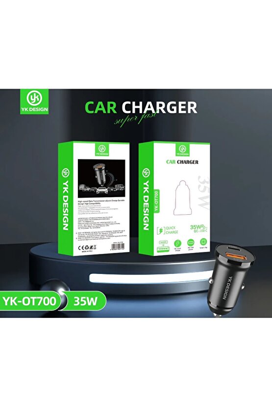 35W Type-c Ve Usb Çikisli Araba Çakmaklik Sarj Aleti uyumlu