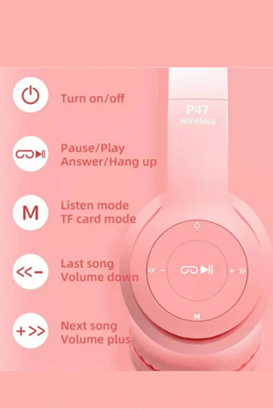 Açık Mavi Renk Vilya Kedi Kulağı Detaylı Uyumlu Bluetooth Kablosuz Kulaklık Çocuk Oyuncu Aux Kablo