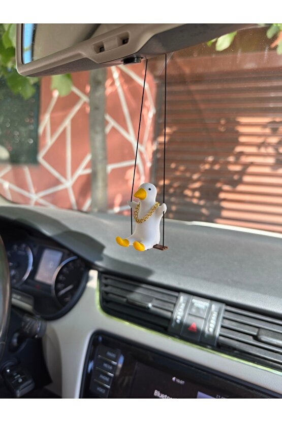 Altın Zincirli 1 Adet Sallanan Ördek Yeni Trend Dikiz Ayna Süsü (BEYAZ SARI)