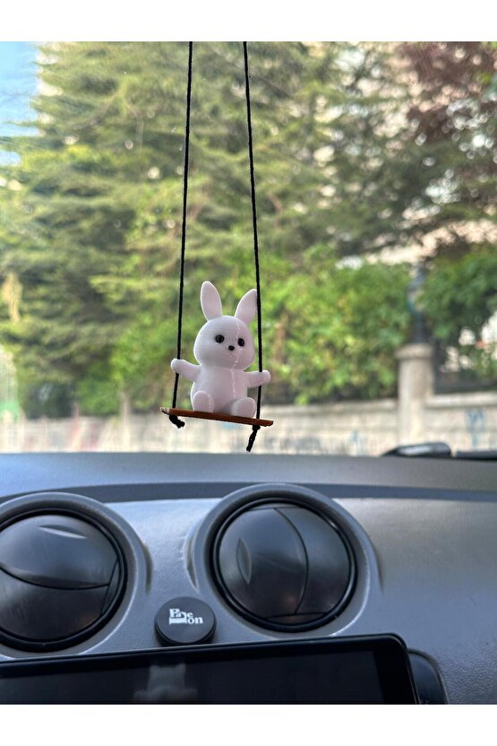 Salıncaklı Tavşan Araba Dikiz Ayna Süsü - Otomobil Aksesuarları -Araba Süsü