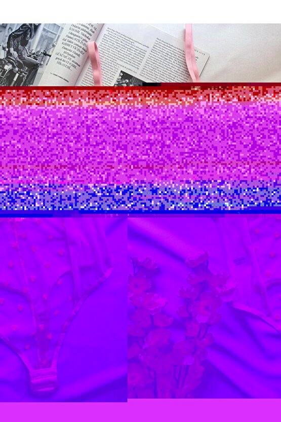 Kalp işlemeli Tül Bodysuit