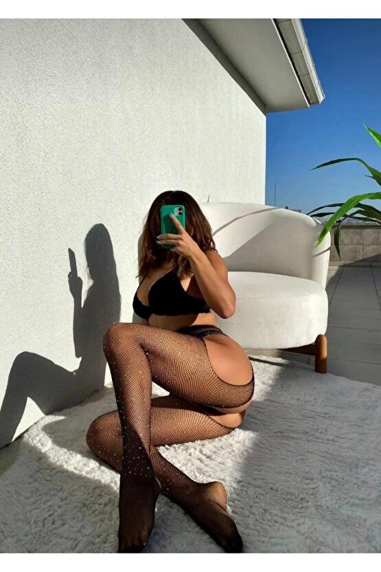 Taşlı File Çorap Ağ Bölgesi Açık File Çorap