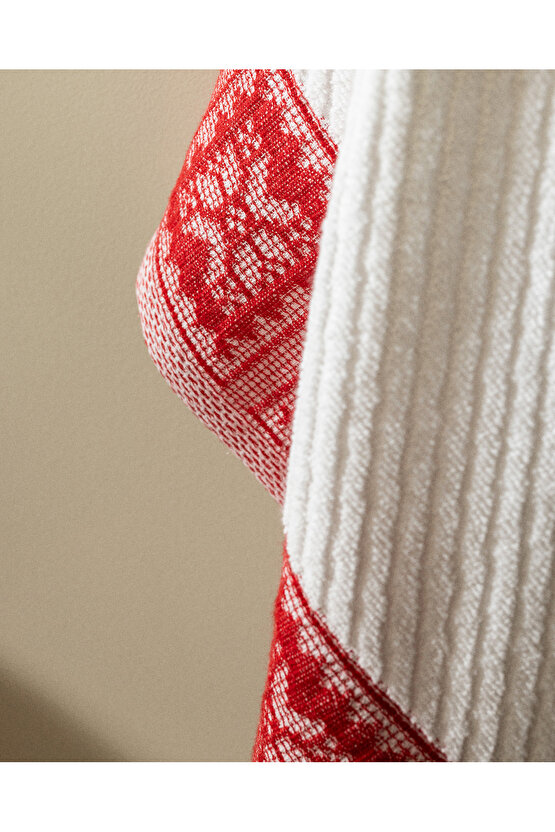 Zeste %100 Pamuk Banyo Havlusu - BeyazKırmızı