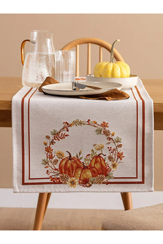 Bal Kabağı Desenli Runner 45x120 cm