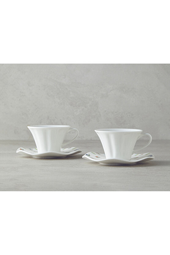 Pleasant Porselen 4 Parça 2 Kişilik Fincan Takımı Yeşil-mavi