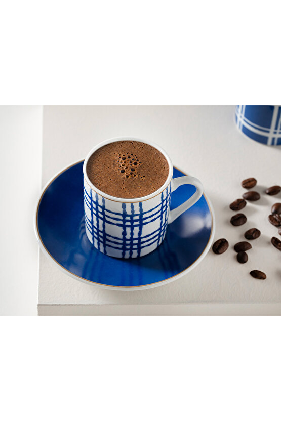 STD Valentine Porselen 4 Parça 2 Kişilik Kahve Fincan Takımı 80 Ml Lacivert Klasik