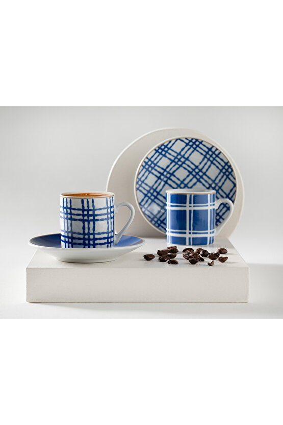 STD Valentine Porselen 4 Parça 2 Kişilik Kahve Fincan Takımı 80 Ml Lacivert Klasik