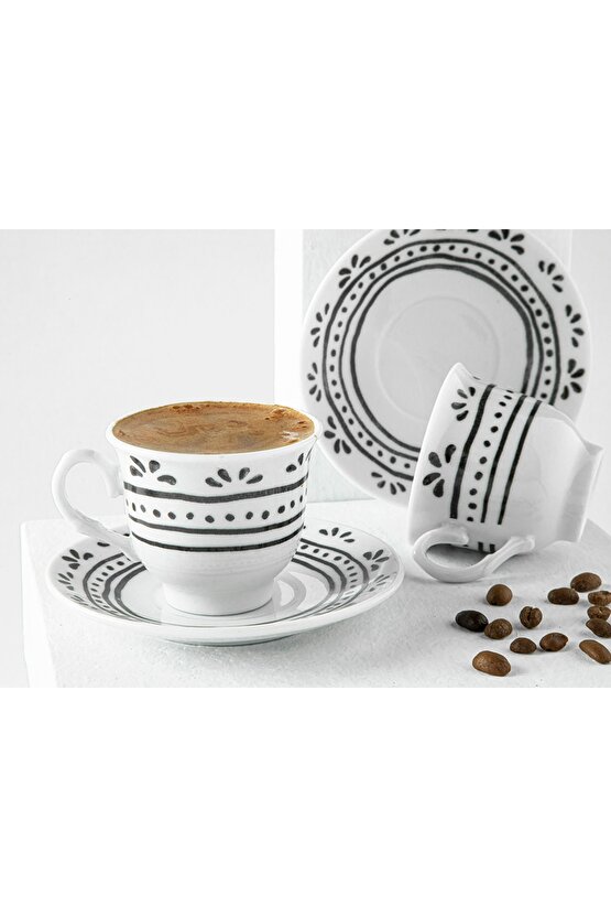 STD Fain Porselen 4 Parça 2 Kişilik Kahve Fıncan Takımı 80 m Siyah Klasik