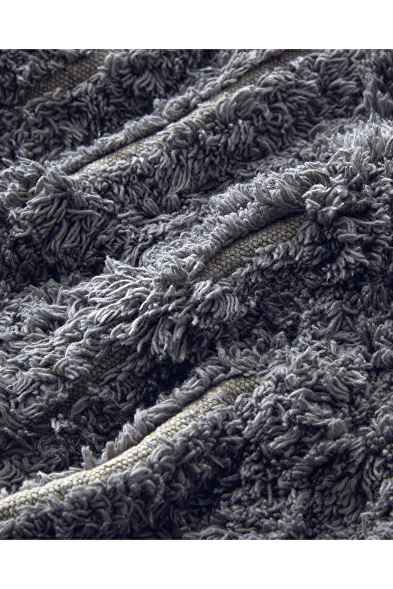 Tassel Check Pamuklu Püsküllü Banyo Paspası Gri