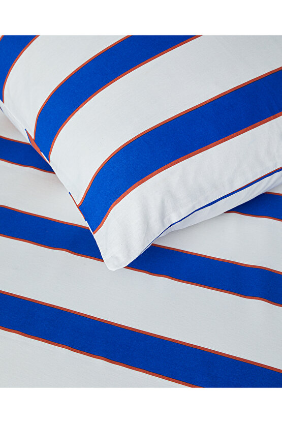 Marine Stripe Çift Kişilik Nevresim Seti Lacivert-Turuncu