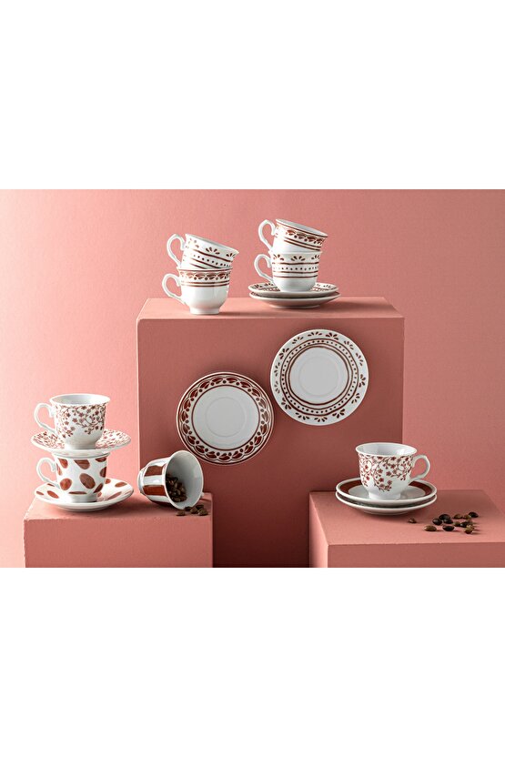 Axis Porselen 4 Parça 2 Kişilik Kahve Fıncan Takımı 80 Ml Bordo