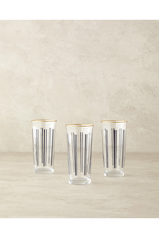 Modern Line Cam 3lü Kahve Yanı Su Bardağı Siyah