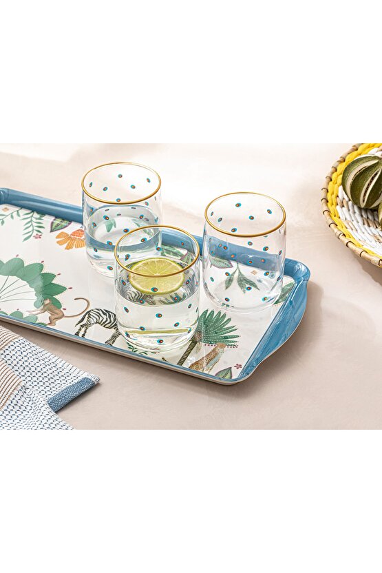 Cam 3lü Meşrubat Bardağı 270 Ml Yeşil-mavi